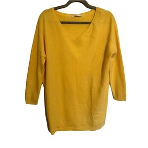 SNOWFORTE Cashmere Yellow V Neck 3/4 Sleeve Sweater Women's Size 95 S M
